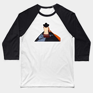 Guy sitting on wooden boat in sea vector illustration. People travelling icon concept. Beautiful views of the sea among the guy design. Baseball T-Shirt